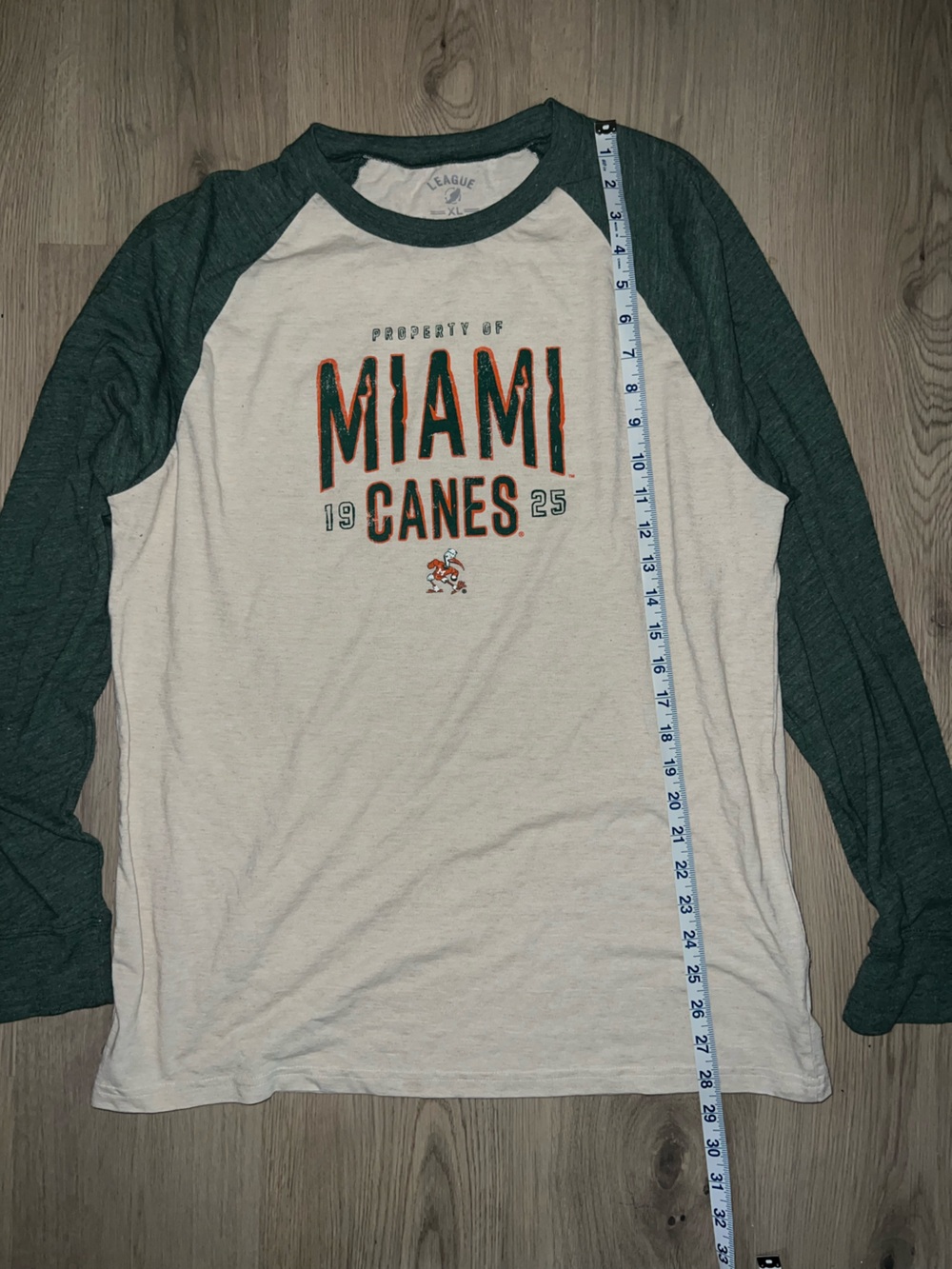 League Miami Canes Long Sleeve Tee – Green & Tan (XL) - Picture 3 of 14